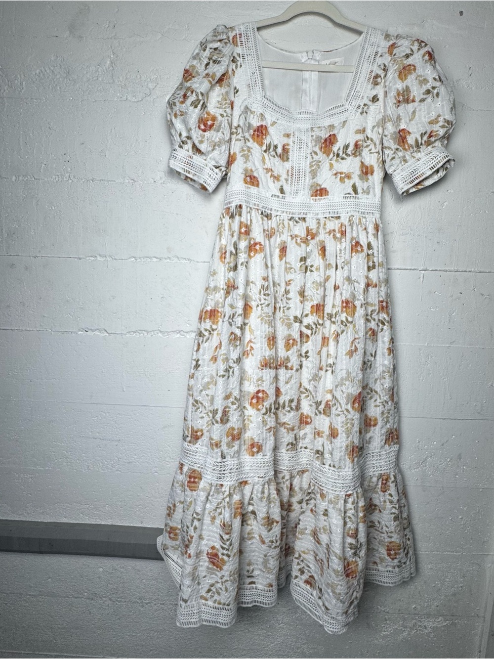 böhme peasant dress Cottagecore Eyelet Embroidered White Crochet-Trim Dress M